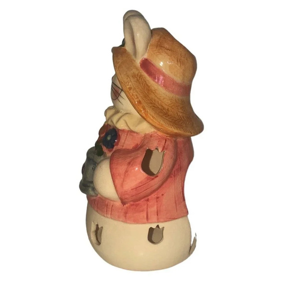 UNKNOWN EASTER BUNNY Tea Light Candle Holder Sprinkling Can Flowers Spring Ceram - Picture 3 of 6